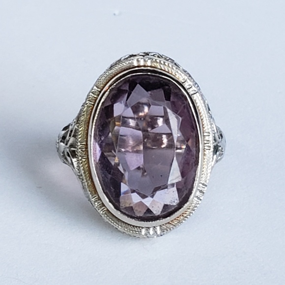 SOLD on Eby 14k Antique Filigree Amethyst Ring - Picture 4 of 8